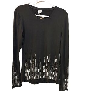 Cowgirl Legend‎ Long Sleeve Black Sparkly  Rhinestone Top Concert Country Small